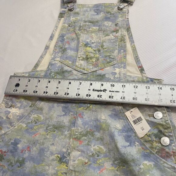 Anthropologie Pilcro Cut-Off Short Overalls Shortalls Floral Watercolor 26 NWT - Picture 2 of 7